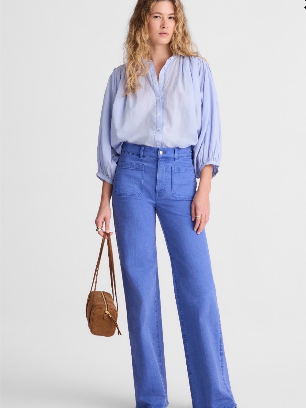 Madewell Blue Cotton Blend Balloon Sleeve Blouse NWT M